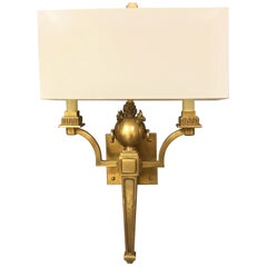 Pair of Neoclassical Brass Sconces with Flames and Rings