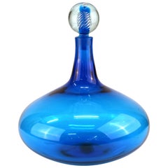 Joel Myers for Blenko Midcentury Cobalt Blue Glass Decanter & Air Twist Stopper