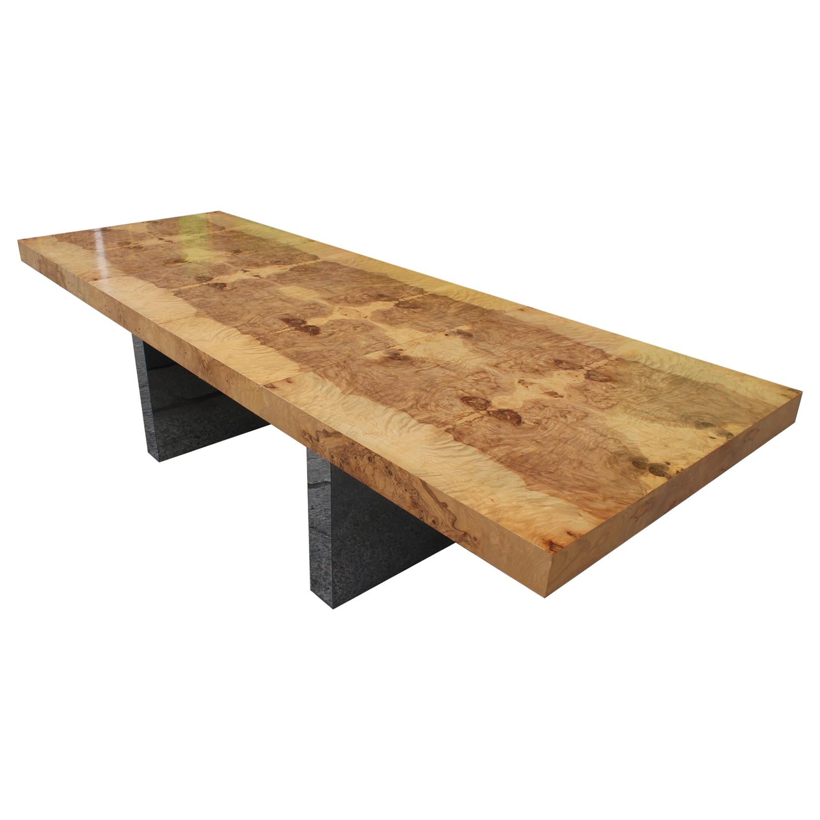 Milo Baughman Extendable Dining Table in Burl and Chrome