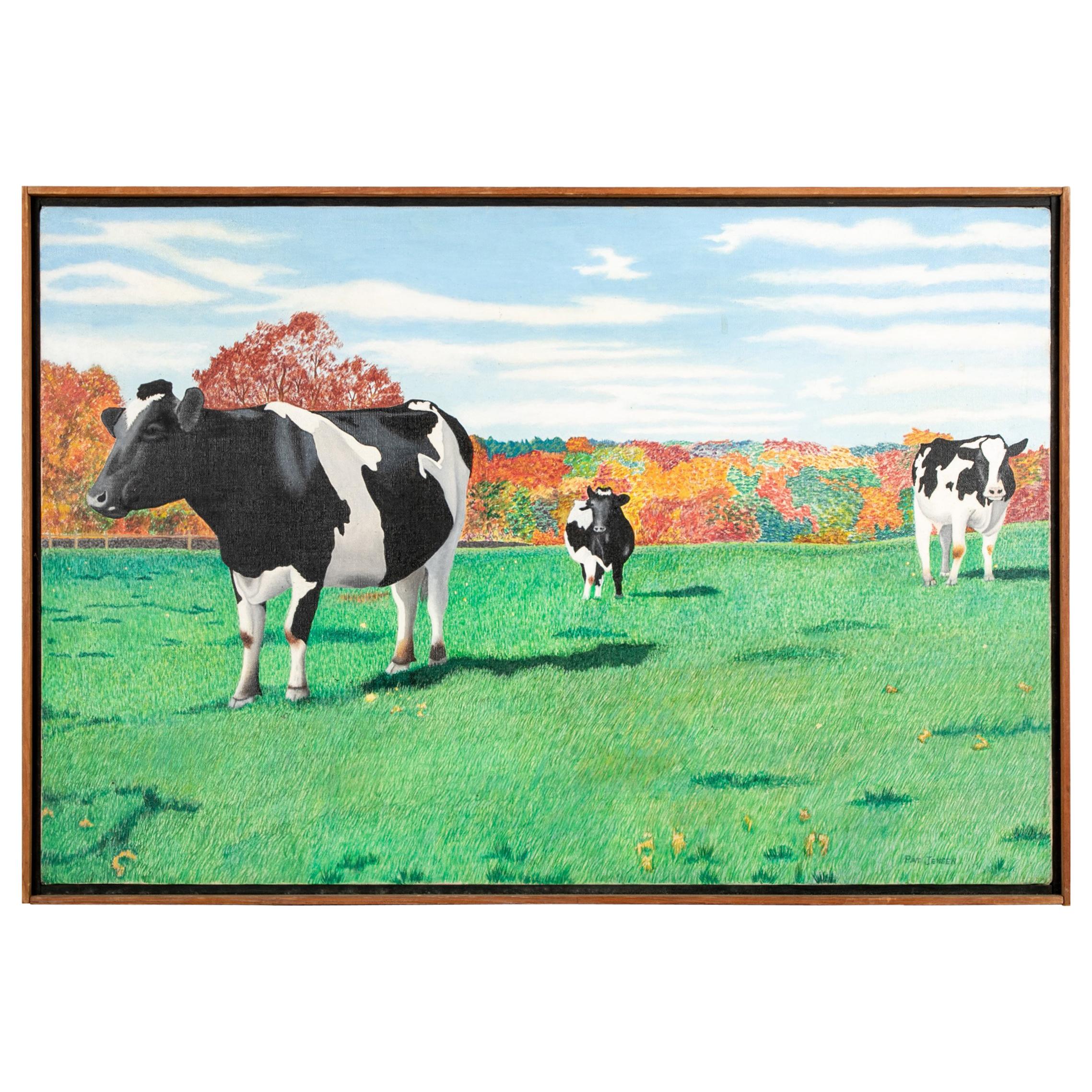 Pat Jensen Oil on Canvas, "Cowscape #7"