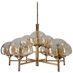 Nine-Arm Brass Chandelier with Glass Globes Style Hans-Agne Jakobsson, 1960s