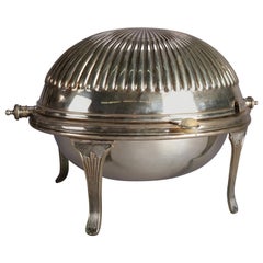 Vintage English Georgian Formal Silver Plate Serving Dish with Revolving Lid, circa 1920