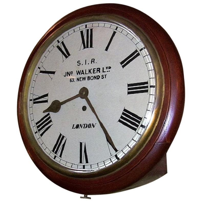 19th Century British 8 Day Fusee Railway or School Wall Clock