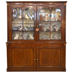 Fine English William IV Mahogany Library Bookcase with Double Arch Glazed Doors