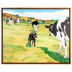 Pat Jensen, Oil on Canvas, "Cowscape with Dog #2"
