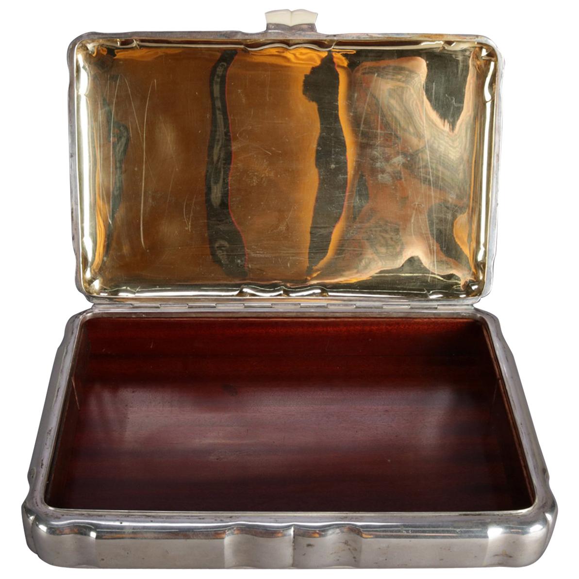 Oversized Czech .800 Silver and Mahogany Cigar Box by Frantisek Bibus, 61.25 toz