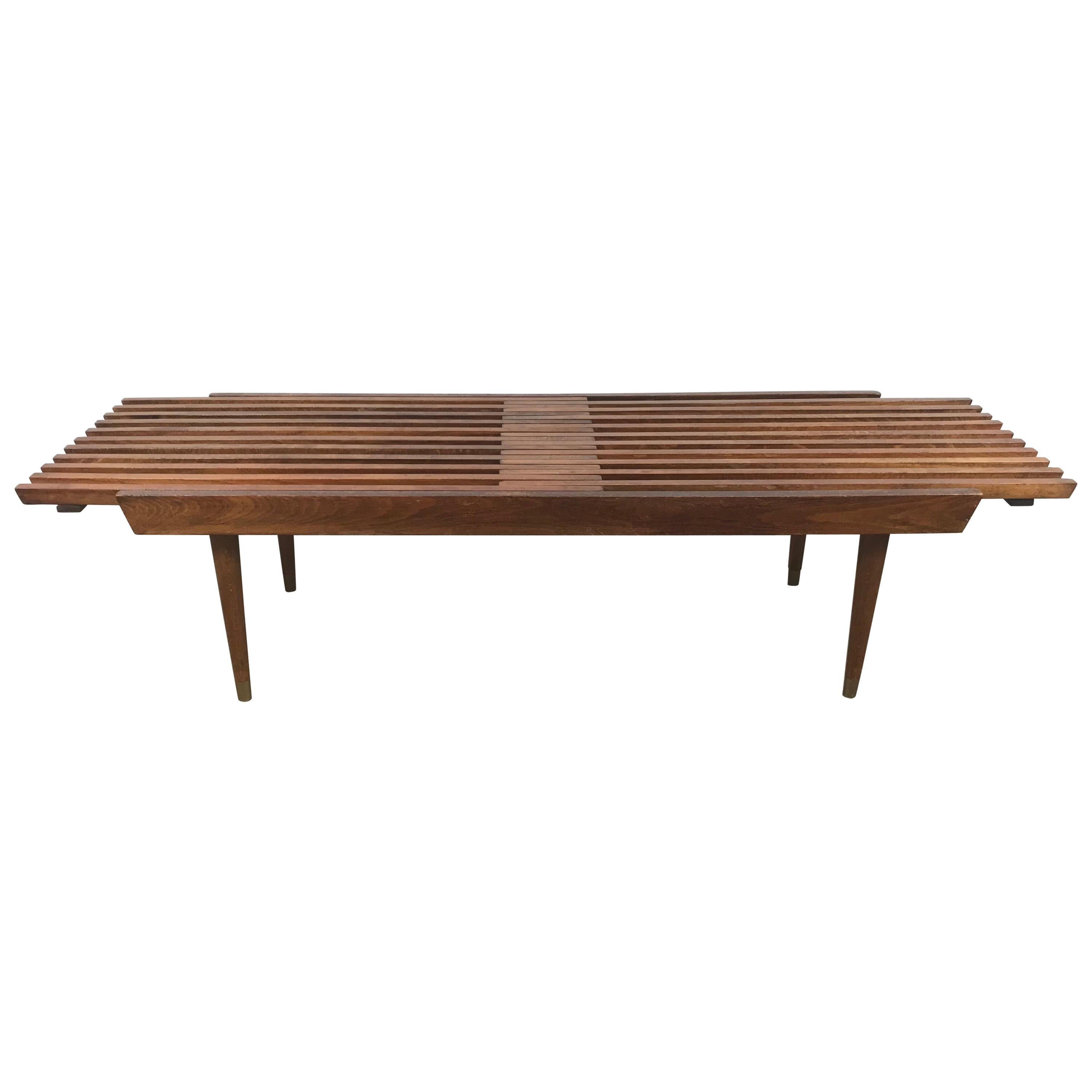 Classic Mid-Century Modern Walnut Expandable Slat Bench or Table