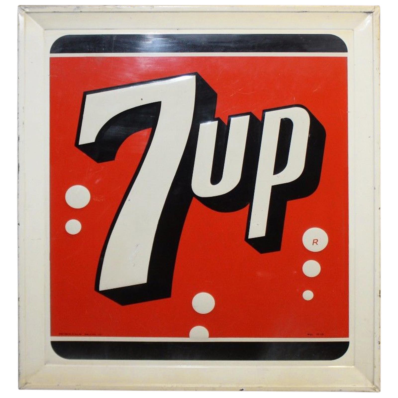 1964 7up Soda Tin Mounted Advertising Sign For Sale