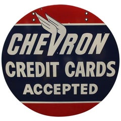 1950s Chevron Credit Cards Dealer D.S. Porcelain Sign