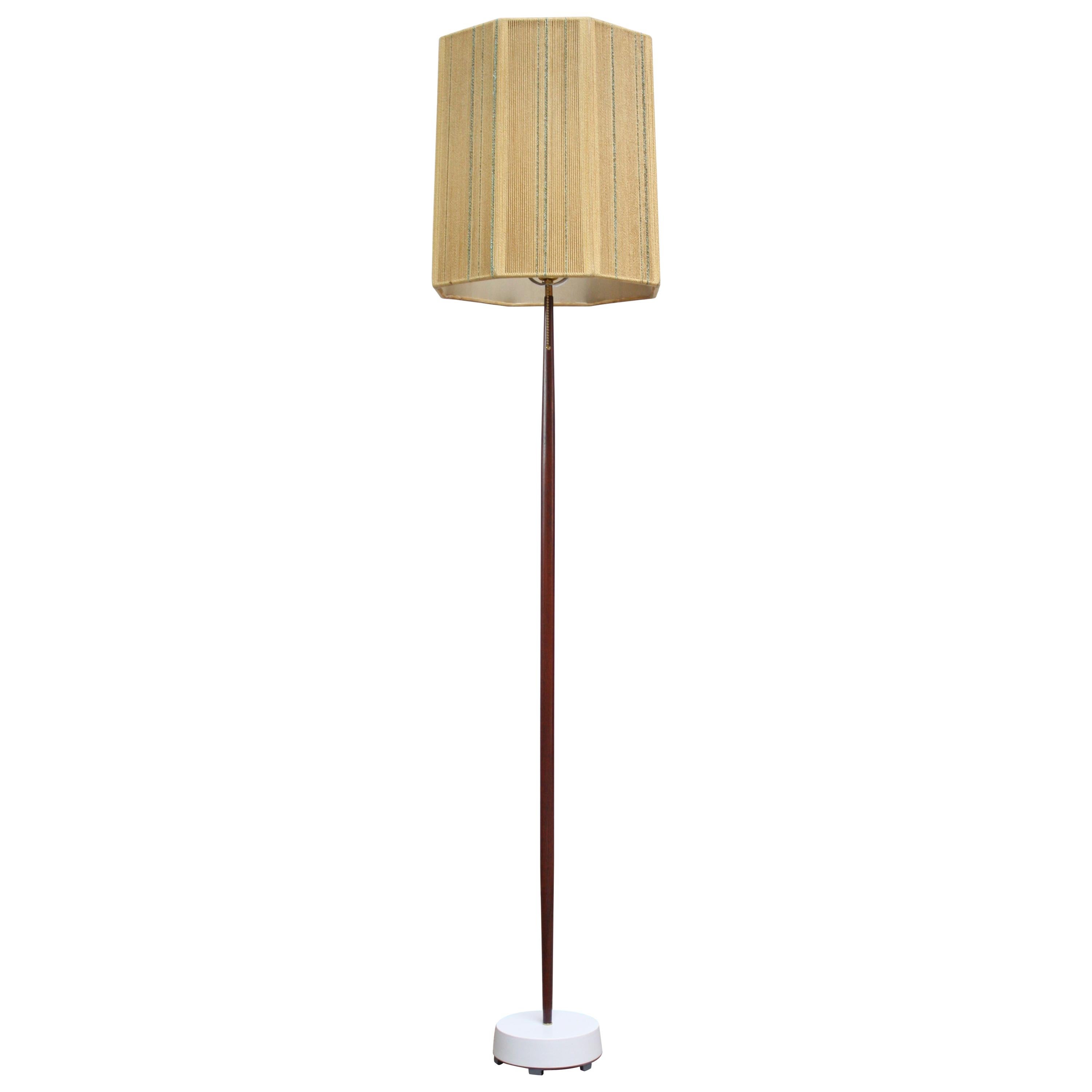 Sculpted Scandinavian Modern Teak Floor Lamp with Octagonal Rope Shade