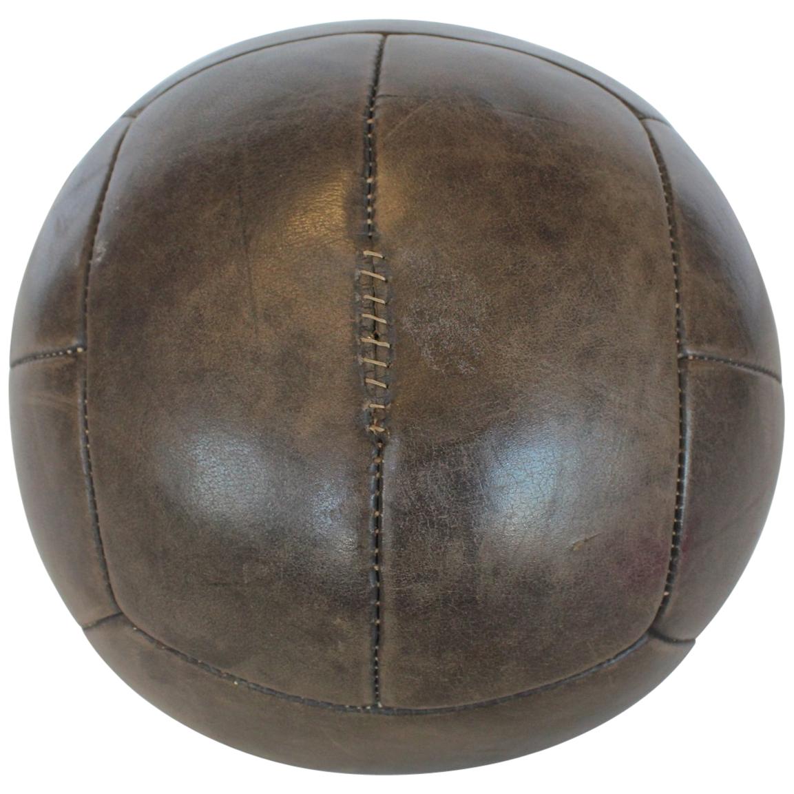 Large Vintage Hand-Stitched Leather Medicine Ball For Sale