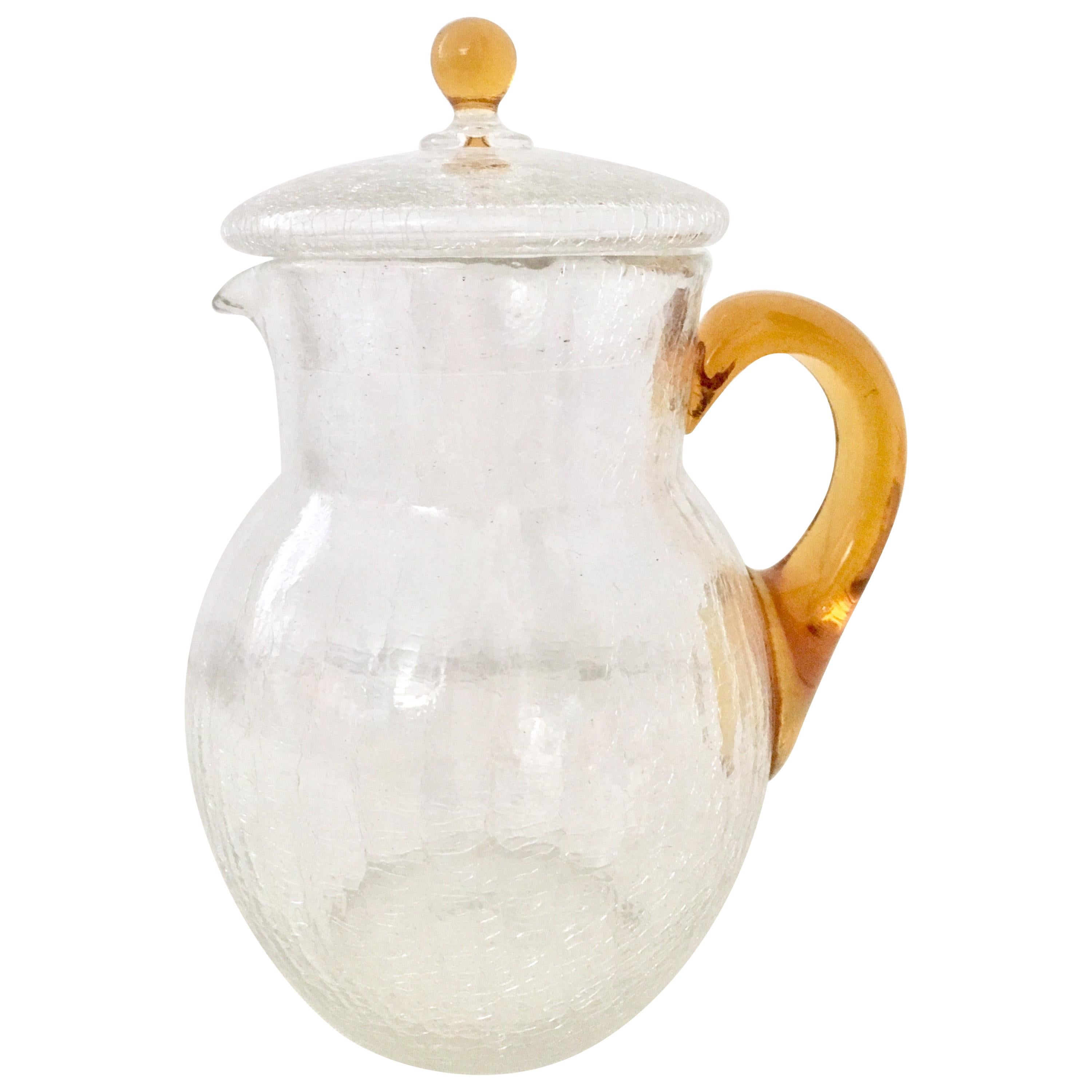 Mid-Century American "Crackle" Blown Glass Beverage Pitcher For Sale