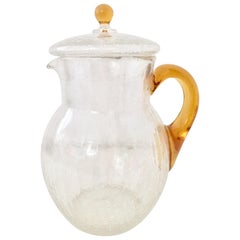 Mid-Century American "Crackle" Blown Glass Beverage Pitcher