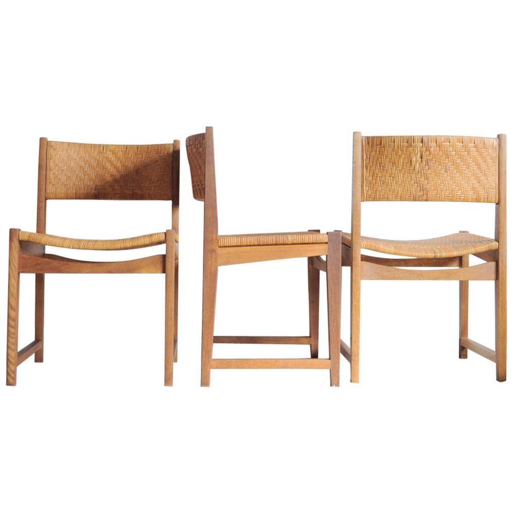 Oak and Cane Dining Chairs designed by Peter Hvidt & Orla Mølgaard-Nielsen For Sale