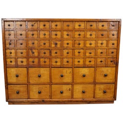 Dutch Pine Apothecary Cabinet or Bank of Drawers, 1940s