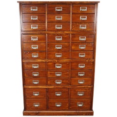 Vintage German Pine Apothecary Cabinet or Bank of Drawers, 1950s