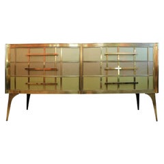 Italian Pastel Colored Glass and Brass Sideboard