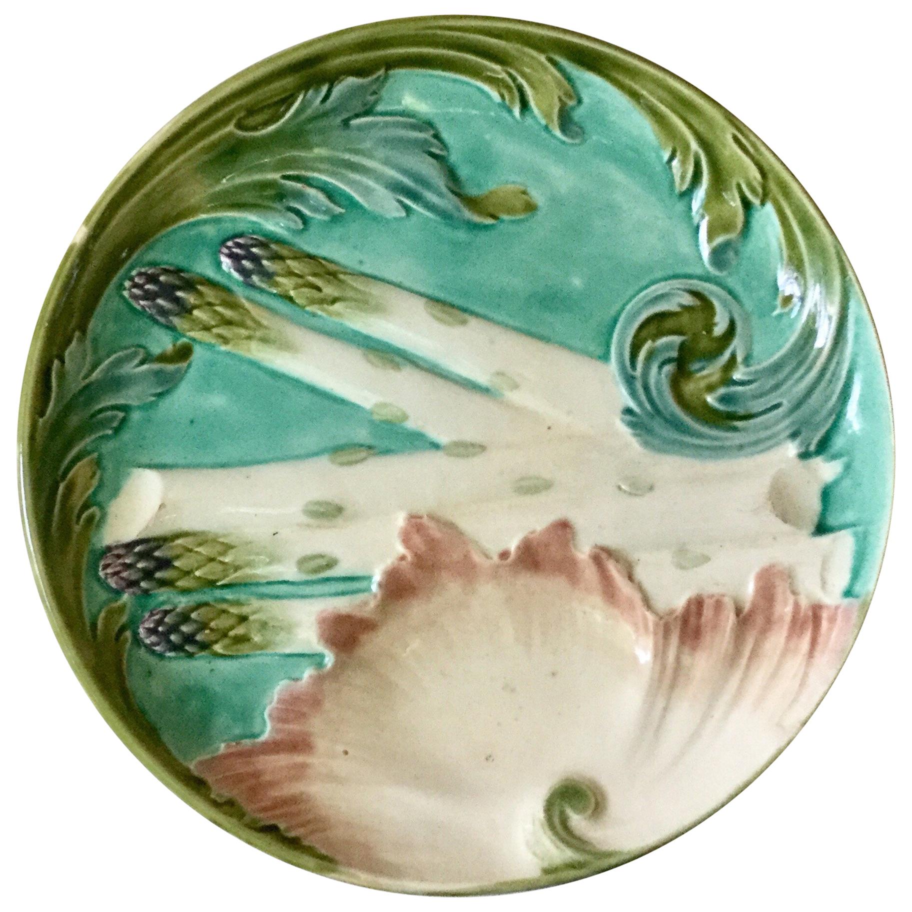 Majolica Asparagus Plate Keller et Guerin Luneville, circa 1880