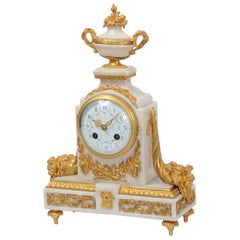Antique French White Marble and Ormolu Boudoir Clock