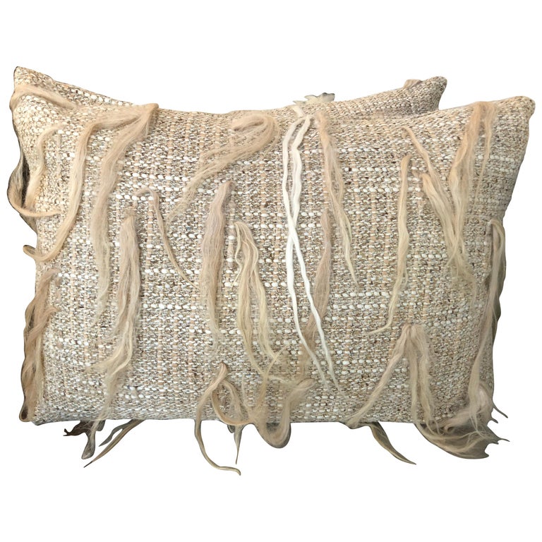 Coussin Décoratif Rond En Laine Mérinos 100% Tricoté Main - 30cm (Bleu Nuit/Gris)