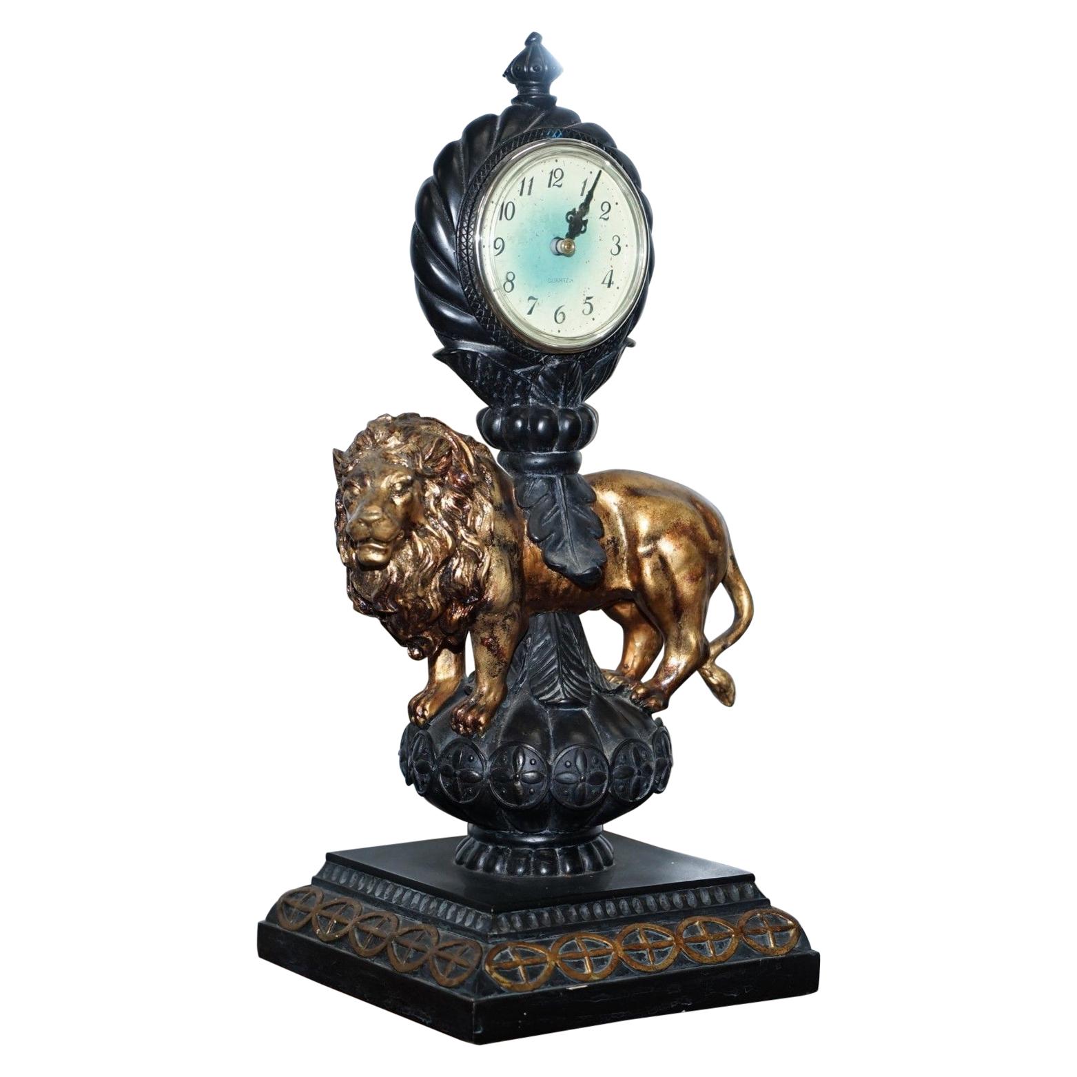 Vintage Regal Lion Standing Mantle Clock with Modern Clock Movement