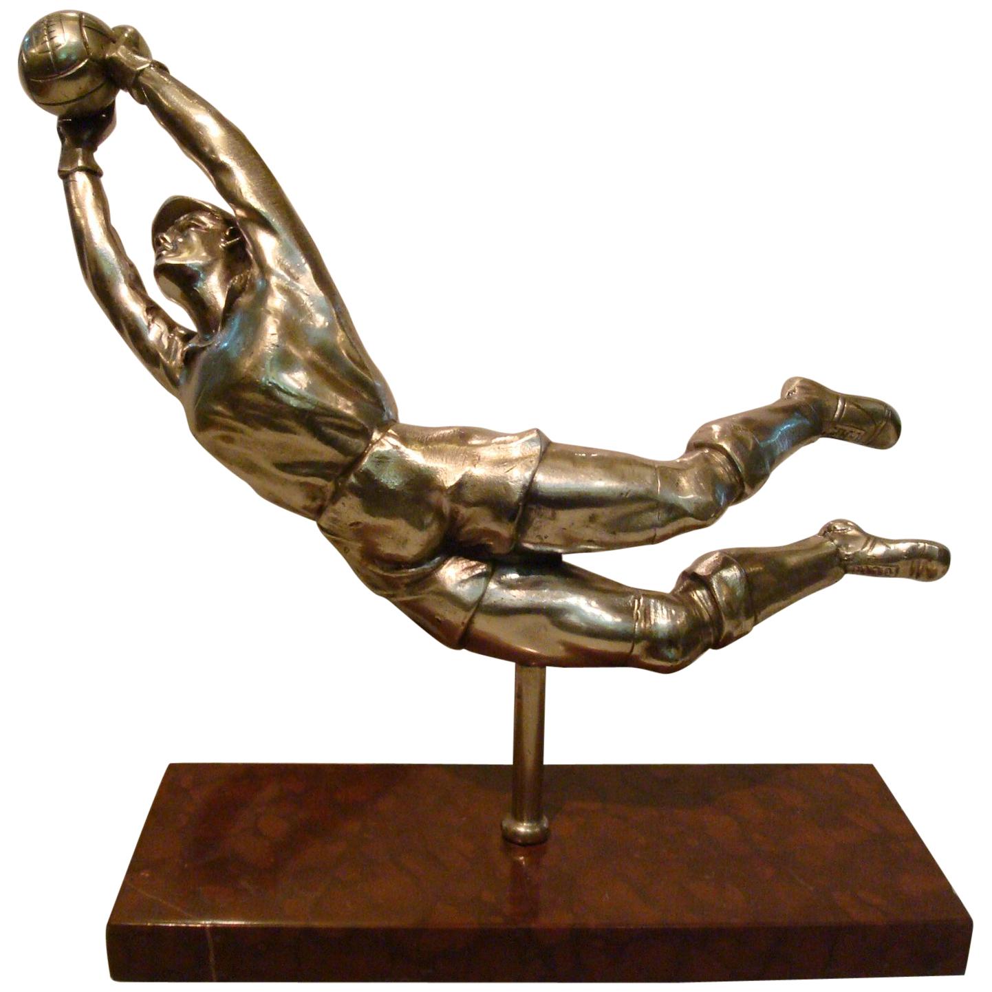 Silvered Figure of a Football, Soccer Goalkeeper, France, circa 1940 For Sale