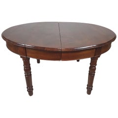 Antique 19th Century Italian Charles X Walnut Wood Oval Extendable Dining Room Table