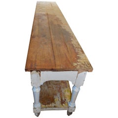 Late 1800s Baker's Table of Pine with Lower Shelf and Near