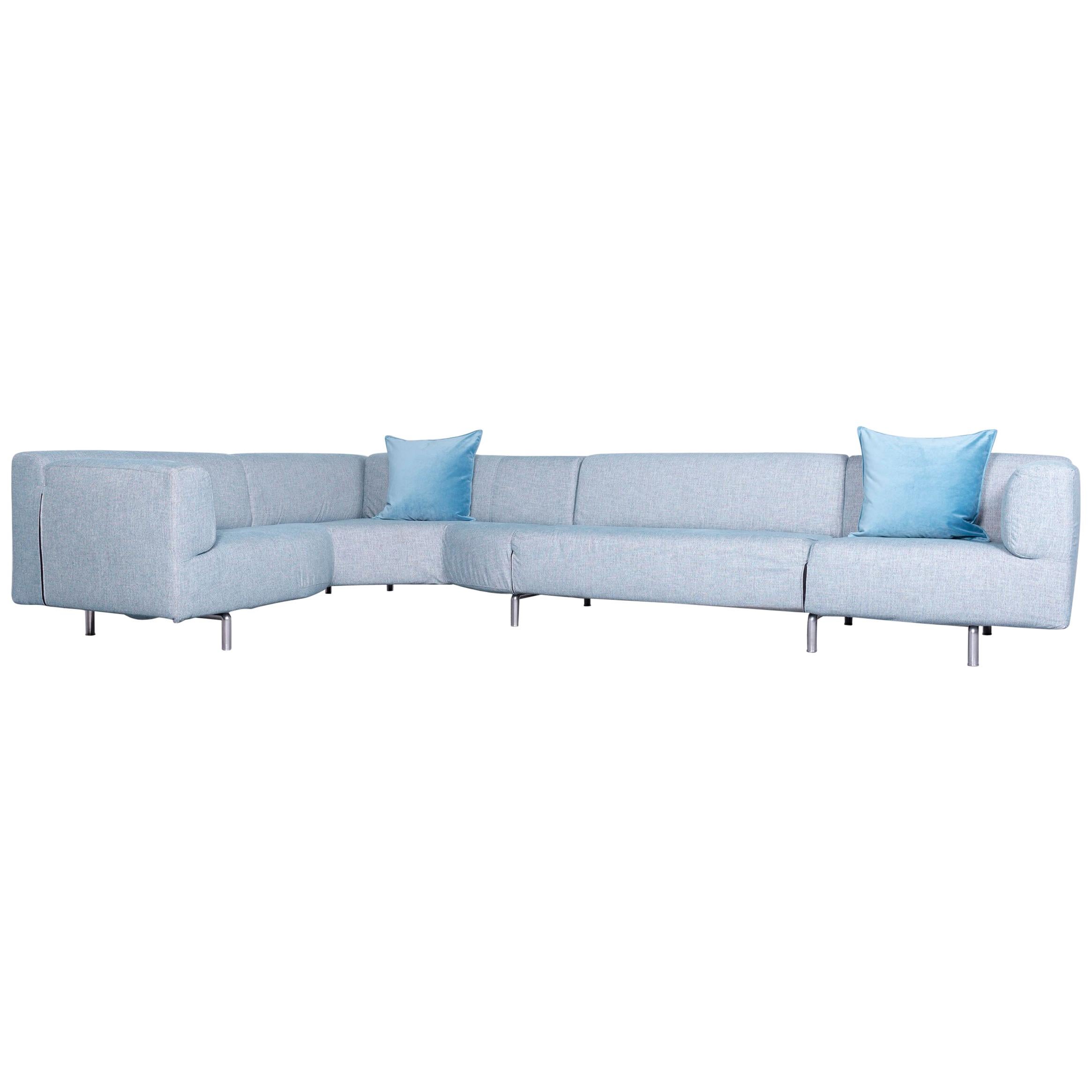 Cassina Met Designer Corner Sofa Couch Blue Fabric