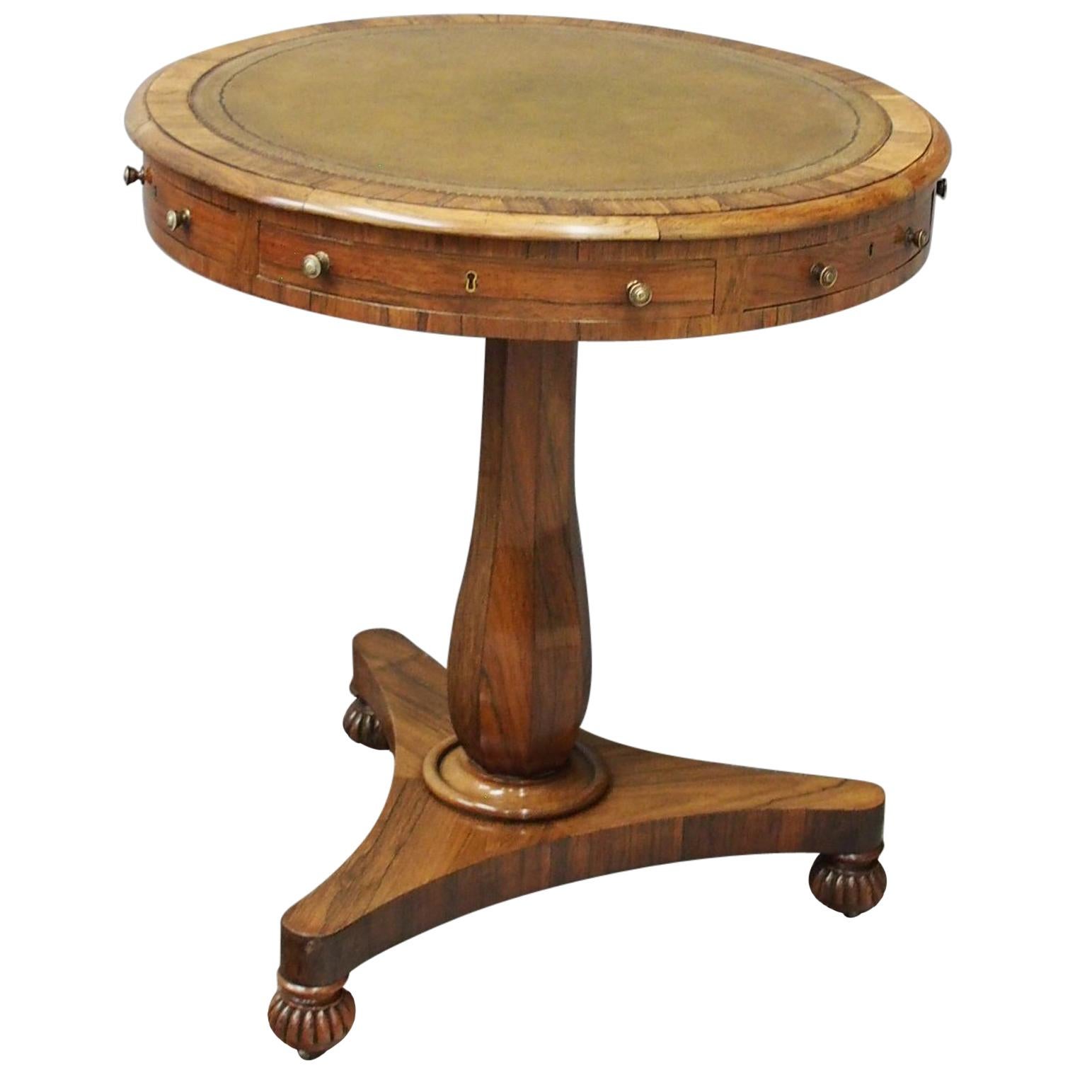 Small George IV Rosewood and Leather Top Drum Table