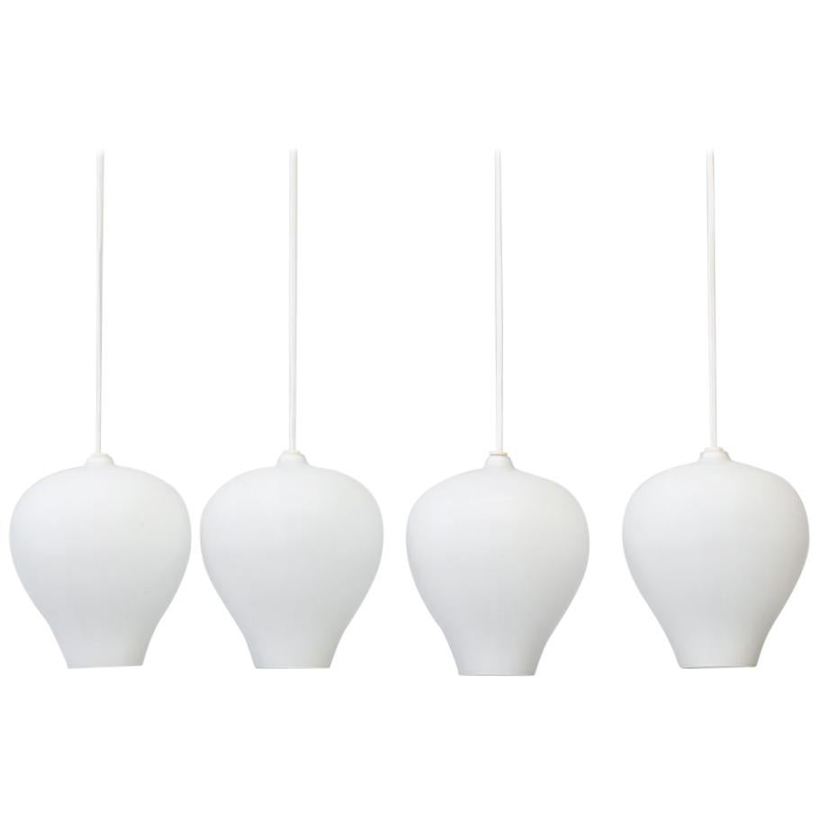 Scandinavian Modern Matte Opal Glass Pendant Lamps, Sweden, Set of 4