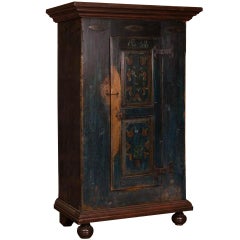 Ancienne armoire russe à une porte avec peinture d'origine