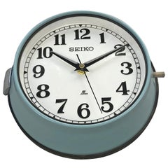 1970s Seiko Blue Used Vintage Industrial Antique Steel Quartz Wall Clock