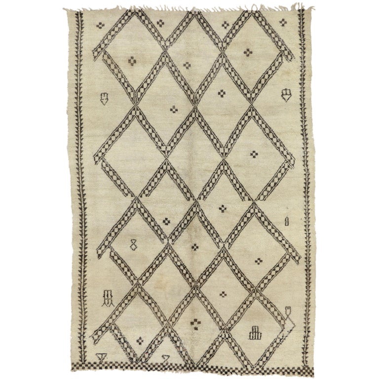Vintage Beni Ourain Moroccan Rug With Tribal Style