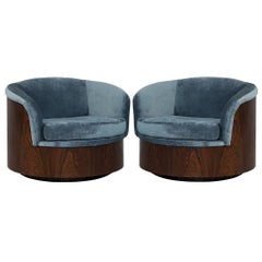 Pair of Milo Baughman Solid Wood Swivel Tub Chairs
