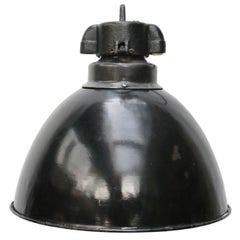 Black Enamel Vintage Industrial Bauhaus Pendant Lights 1930s (2x)