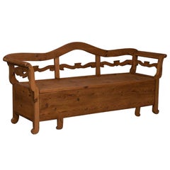 Antique Country Pine Storage Bench from Sweden