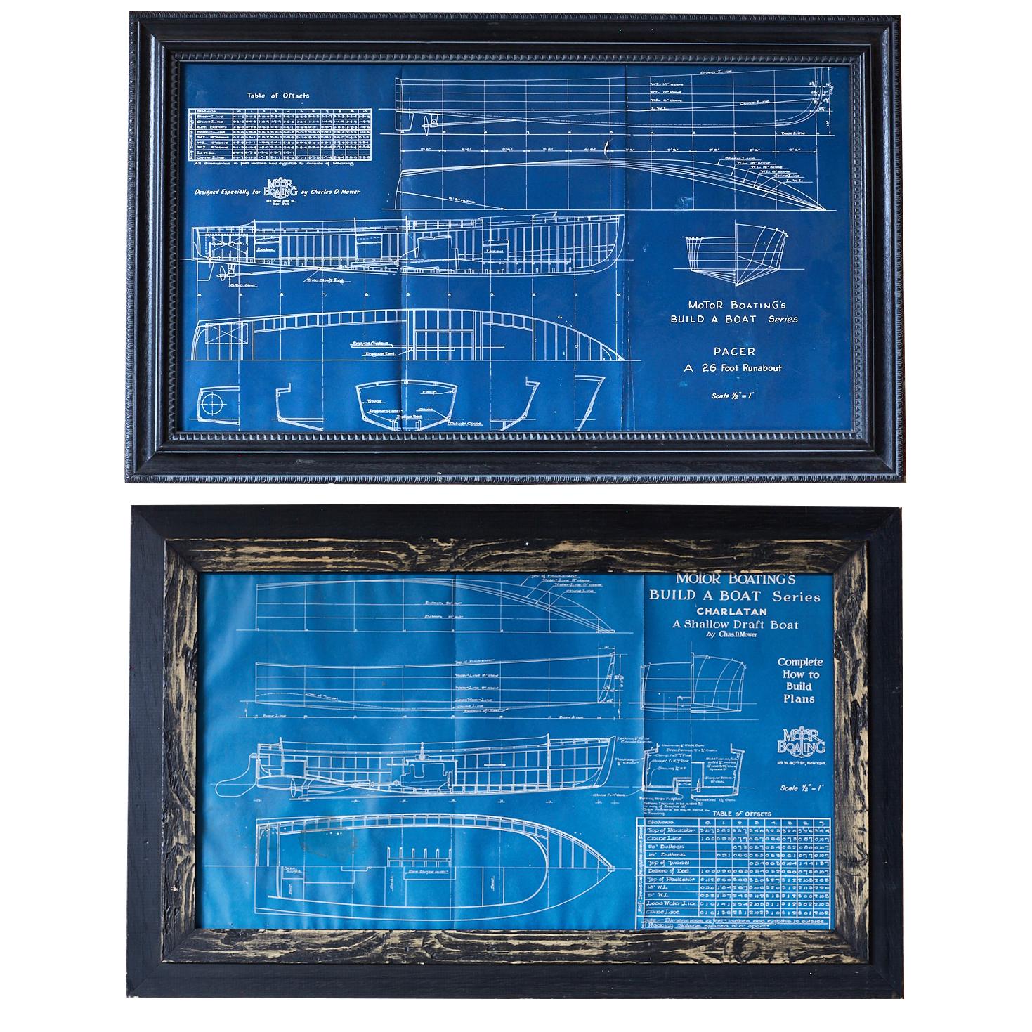 Pair of Nautical Blueprints of Vintage Boats