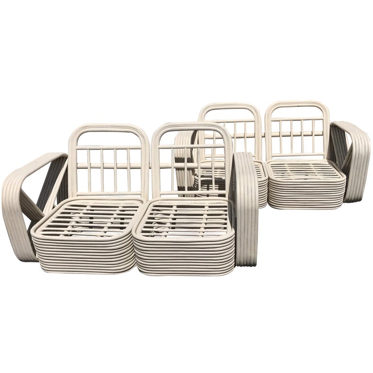 Two Rattan Sofa Frames By Paul Frankl In Dove White