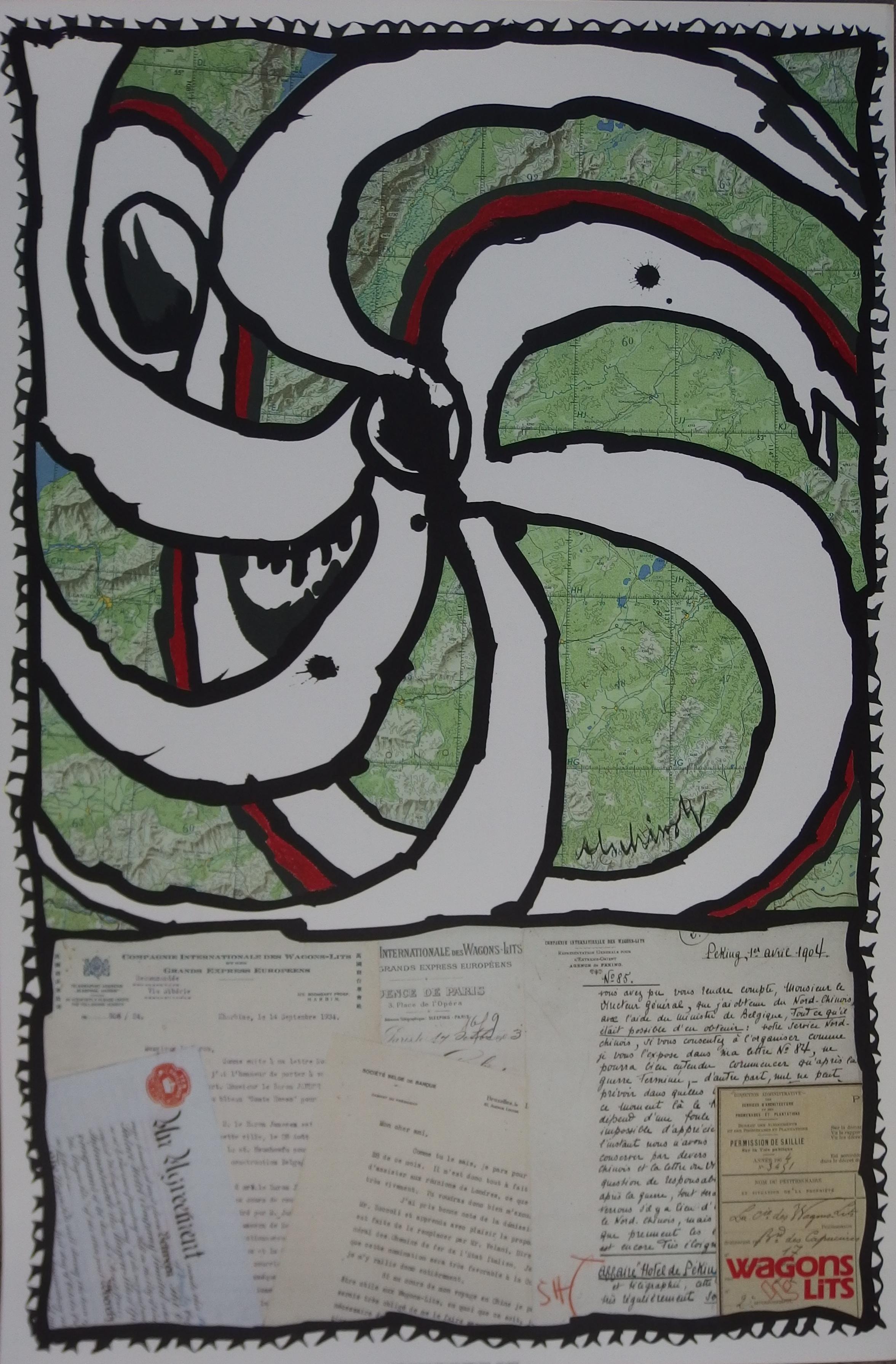 Pierre Alechinsky  Abstract Print - The Wheel (Wagon Lits) - Vintage Lithograph Poster, 1989