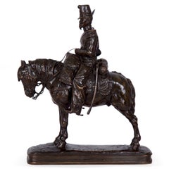 Emmanuel Fremiet Antique French Bronze Sculpture of a Soldier on Horseback