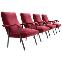 Italian Velvet Armchair, 1950s, Set of Four