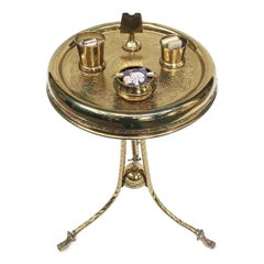 Mid-20th Century Italian Brass Smokers Table with Repoussé Engraved Round Top