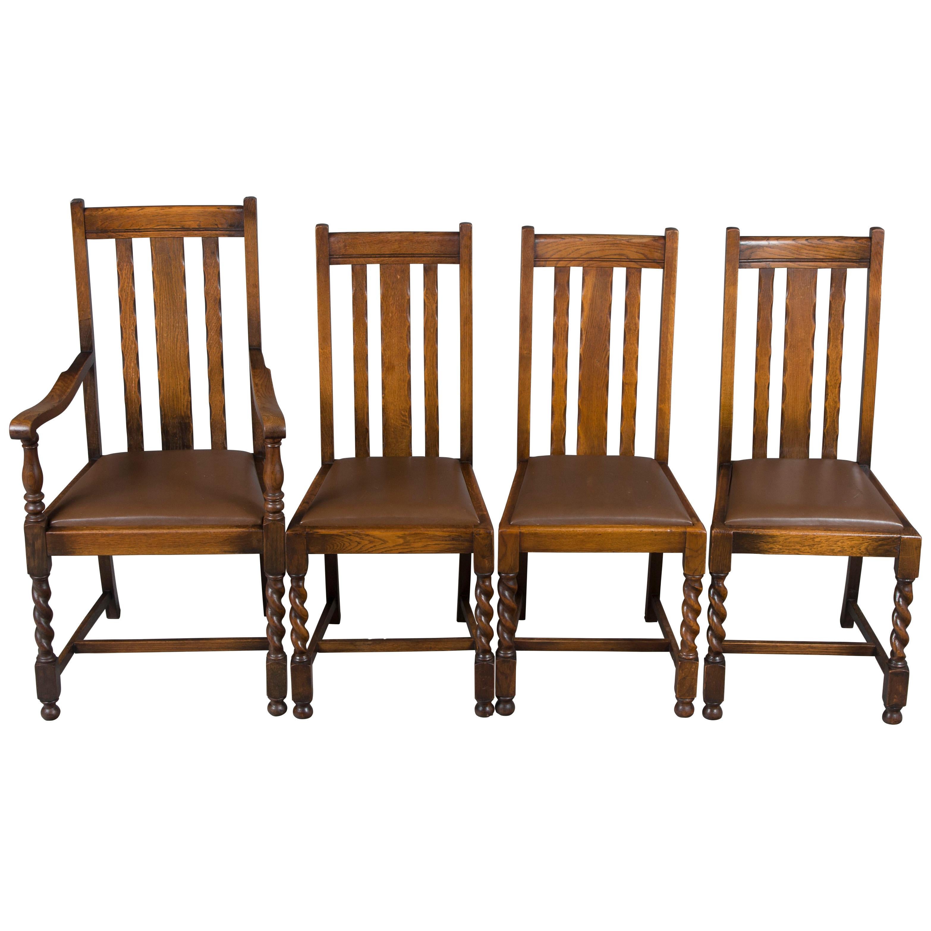 Set of Four Oak Barley Twist Dining Room or Kitchen Chairs
