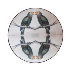 Sultan''s Journey Green Parrots Porcelain Plate by Patch NYC for Les-Ottomans