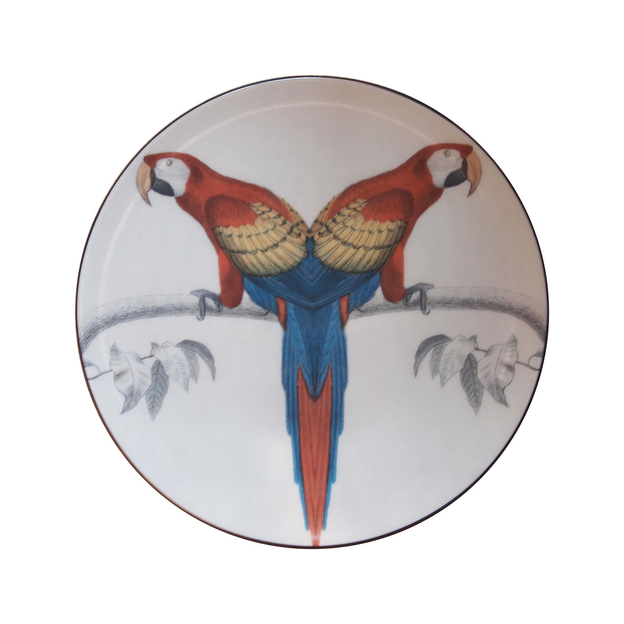 Sultan's Journey Red Parrots Porcelain Plate by Patch NYC for Les-Ottomans