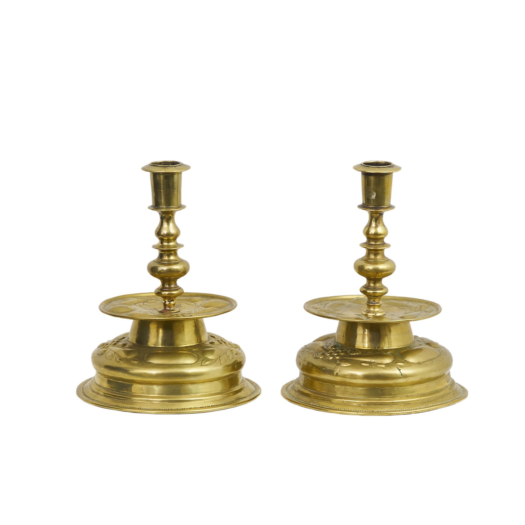 Pair of Scandinavian Mid-17th Century Candlesticks For Sale