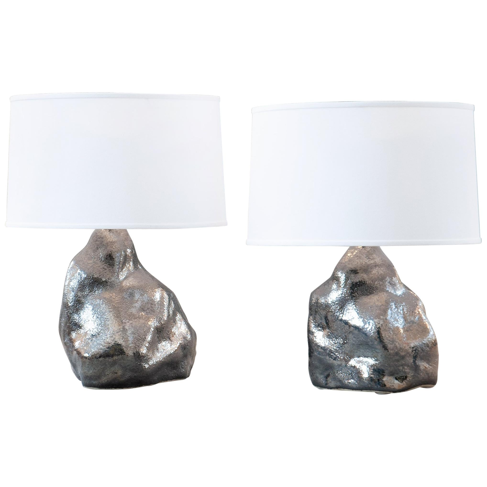 J Schatz Studio 2018 Platinum Amorphous Table Lamp Pair, One of a Kind