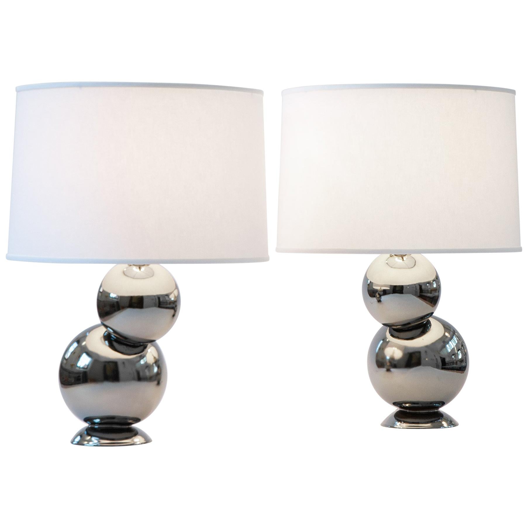 J Schatz Studio 2018 Platinum Bubble Table Lamp Pair, Midcentury For Sale