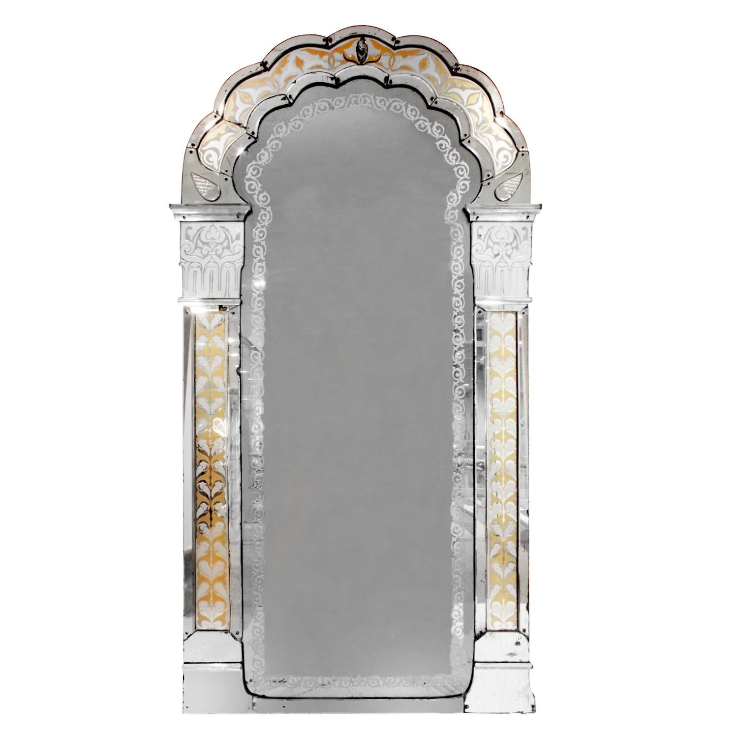 Monumental Venetian Wall Hanging Mirror with Etched Design, 19th century